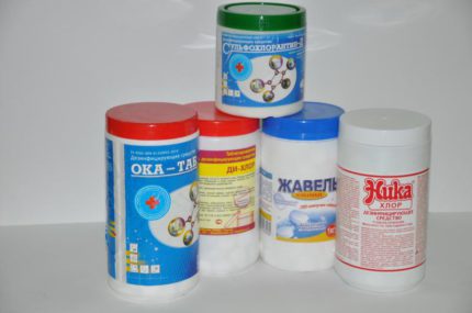 Buitinės chemijos šulinio vandens dezinfekavimui Chloro pagrindu pagaminta buitinė chemija