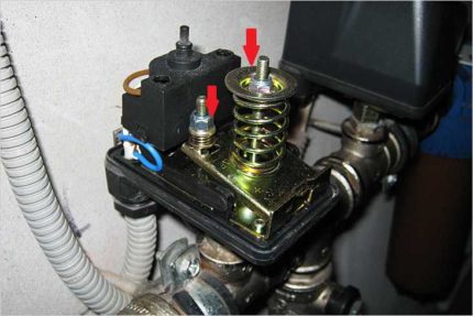 Spring rotation to adjust pump pressure switch Pressure switch adjustment