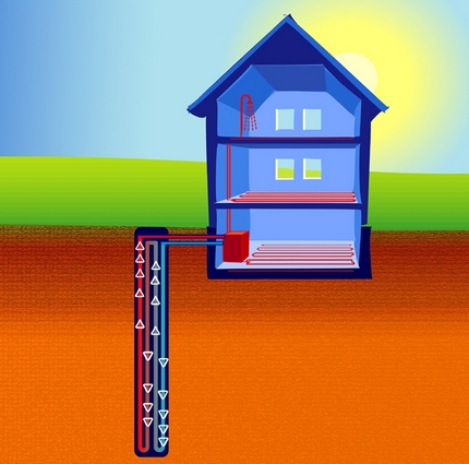 Variante de chauffage géothermique d'une maison de campagne Maison de campagne avec une mine géothermique