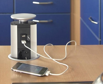 Built-in view of sockets and switches Constructs - the future of offices and kitchens
