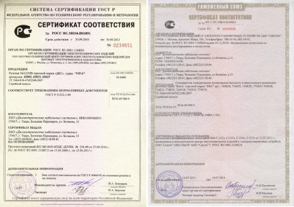 Certificate for the types of sockets and switches Product Certificate Example