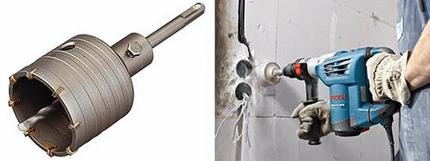 Forming a hole for installing the outlet mechanism Drilling a niche with a hollow drill
