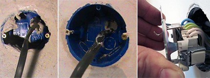 Installing the outlet mechanism in the socket of a hidden wiring Cup mounting and wire installation