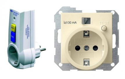 Portable RCD under the outlet for a washing machine in the bathroom Socket equipped with an RCD