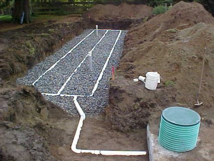 Égout privé avec fosse septique et champ de filtration Champ de filtrage