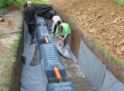 Installation d'infiltrateurs pour le post-traitement des sols Installation d'infiltrateurs