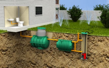 Scheme ng isang tangke ng septic two-chamber
