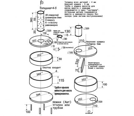 Scheme for the construction of a homemade stove in the garage The scheme for the manufacture of stove oil stove for waste oil