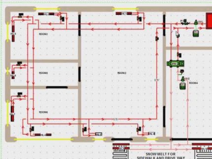 Varijanta projektiranja mreže grijanja seoske kuće s dnevnim boravkom Dvostruka cijev s ogrankom