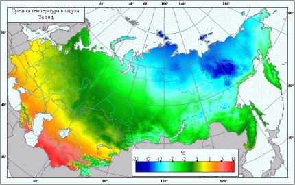 Map of temperature zoning of Russia Temperature map