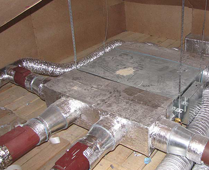 Wiring ducts in the attic of a private house Layout of ventilation pipes in the attic