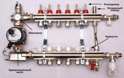Functional parts of the distribution floor heating manifold Features of mounting the collector of underfloor heating