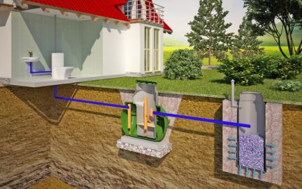 The scheme of the septic tank with an absorption well Drainage well