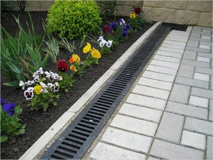 Storm sewer along a pedestrian walkway Surface drainage