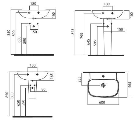 Mga tagubilin sa pag-install para sa paglubog ng pedestal Ang diagram ng eskematiko ng lababo na may pedestal