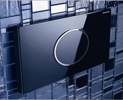 Fittings for built-in toilet bowl Revision hole hidden behind a button