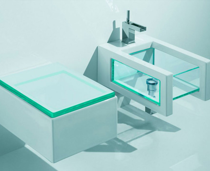 Toiletpot en bidet met mixer Toilet en bidet in één stijloplossing