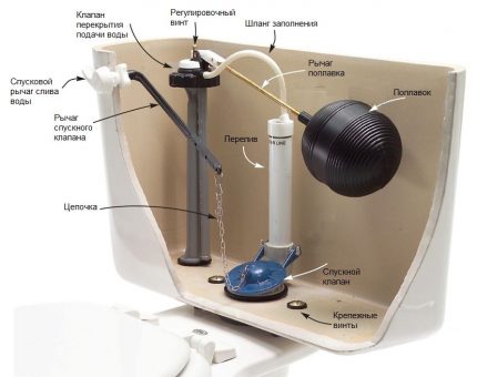 Diagram of the device of stop valves for the toilet bowl Armature device for toilet bowl