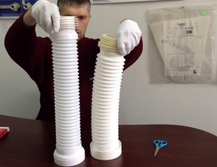 Options for polymer corrugation for connecting the toilet Types of corrugation