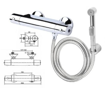 Scheme para sa pag-install ng isang hygienic shower sa banyo Diagram ng pag-install ng panghalo