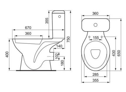Shema WC-a s vodoravnom cijevi Shema WC-a s vodoravnom cijevi