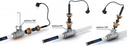 Connection options for heating cable Internal mounting methods through a tee