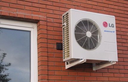Split system unit installed outside the house Outdoor unit split system