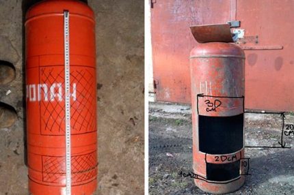 Paghahanda ng isang silindro ng gas para sa paggawa ng isang kalan ng isang potbelly kalan Lobo