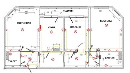 Wiring diagram in a three-room apartment Wiring diagram in a three-room apartment