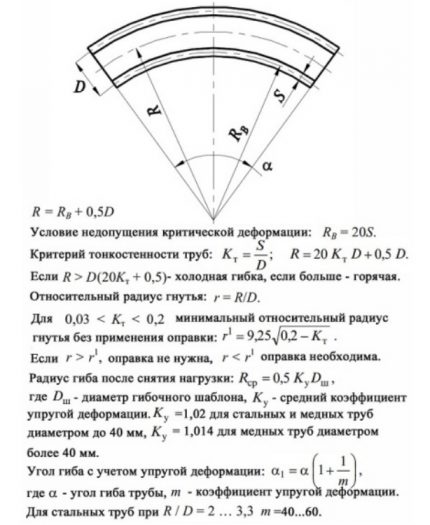 Schema și formule pentru calcularea încovoierii conductelor Schema și formule pentru calcularea încovoierii conductelor