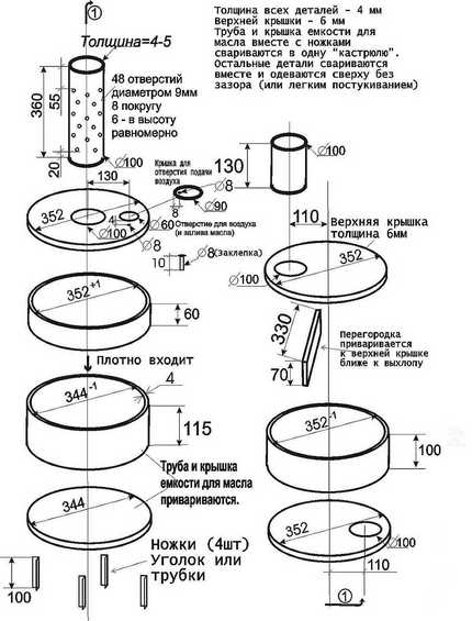 Scheme for the construction of do-it-yourself kilns The scheme of the stove with two chambers