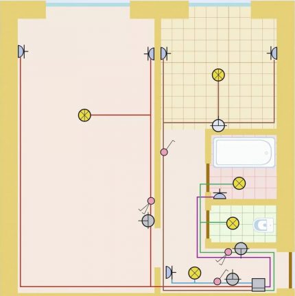 Wiring diagram in a studio apartment Variant of the wiring diagram for a 1-room apartment