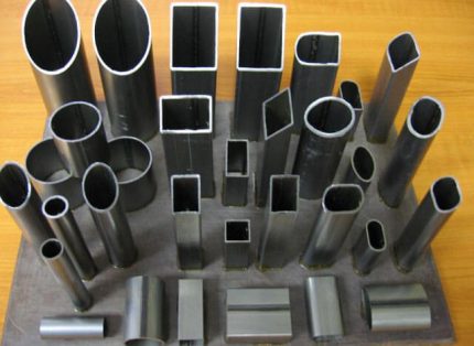 Sectional views of a profile pipe varieties of profile pipe