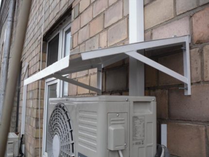 Metal canopy over the outside of the air conditioner Canopy over the external block