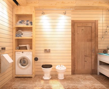 Les matériaux de finition du bois doivent être résistants à l'humidité Salle de bain en bois