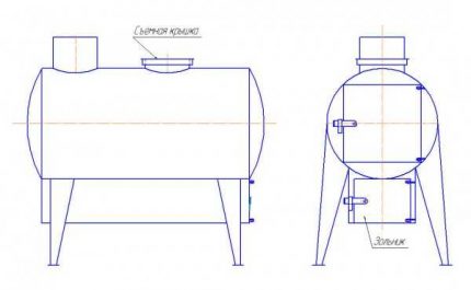 Scheme ng isang potbelly stove na may isang welded ash pan Ang pagguhit ng isang potbelly stove mula sa isang lobo