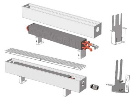 Khuyến nghị cài đặt Convector Sơ đồ của thiết bị và kết nối của đối lưu sàn