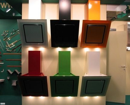 A variety of hood models Types of air exhaust hoods