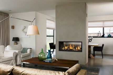 Fireplace in a decorative column