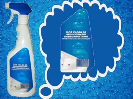 Nangangahulugan para sa pag-aalaga sa pag-aalaga at regular na paglilinis ng acrylic bath Bas Tim Profi