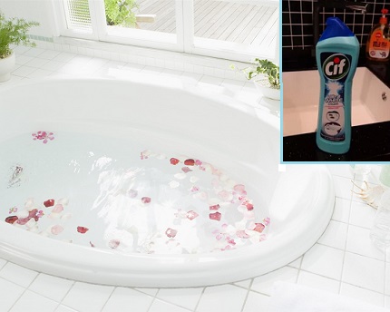 Paglilinis at pangangalaga ng mga produkto para sa sensitibong ibabaw ng isang acrylic bathtub Cif ultra maputi