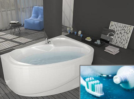 Ang paggamit ng toothpaste sa paglilinis at pag-aalaga ng isang mangkok ng acrylic bath Ngipin brush