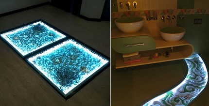 Zoning lighting in the bathroom Glass floor