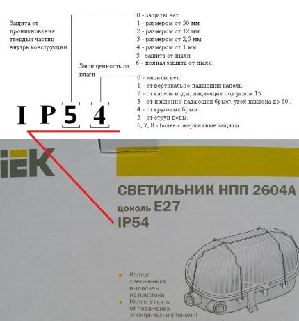 How to determine the degree of protection of the lamp for the lamp in the bathroom The degree of protection of the appliance