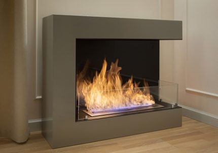 Bright flame burning biofuel in a fireplace Biofuel burning