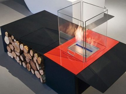 Ecofire design with a closed glass flame Glass screen for ecofireplace