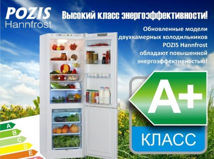 Classe selon les paramètres de consommation énergétique économique Efficacité énergétique des réfrigérateurs du Pozis