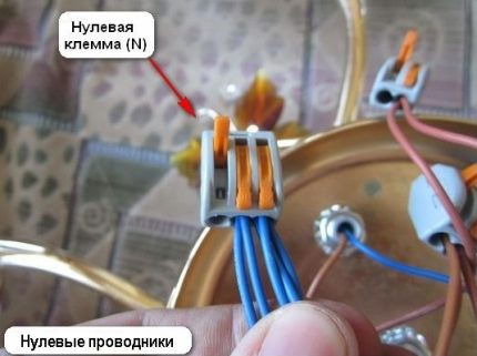 Τα μπλοκ ακροδεκτών Vago είναι βολικά στη χρήση κατά τη σύνδεση των καλωδίων του πολυελαίου Ουδέτερος κόμβος