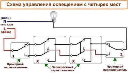 4 farklı yerden elektrikli aydınlatma kontrolü - diyagram 4 spotlu aydınlatma kontrol devresi