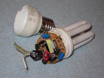 Microcircuit à l'intérieur du boîtier de l'ampoule Lampe fluorescente compacte